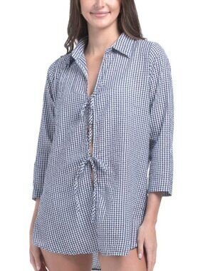 COLOURBROOKE Gingham Tie Front Cover-up Tunic